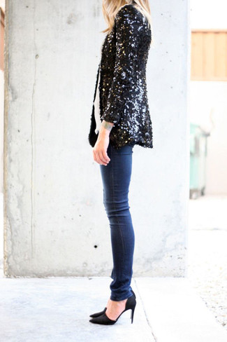 Comment porter un blazer pailleté noir