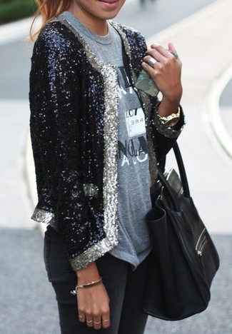 Comment porter un blazer pailleté noir