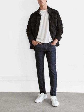 Comment porter une veste en daim noire au printemps
