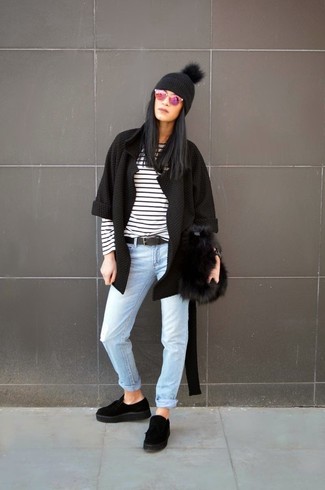 Comment porter des mocassins plateforme en daim noirs