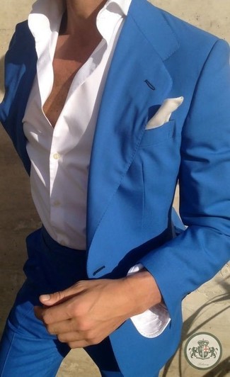 Pochette de costume en soie blanc et bleu Gucci