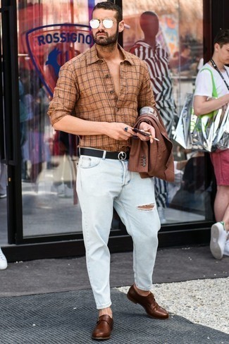 Chemise à manches longues écossaise marron clair Polo Ralph Lauren