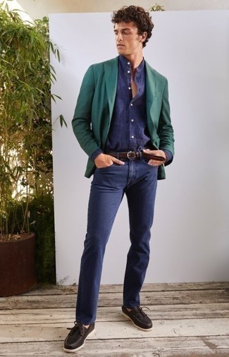 Chemise à manches longues en lin bleu marine Giorgio Armani