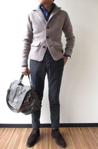Pantalon chino en velours côtelé gris foncé Dondup