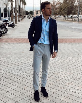 Chemise à manches longues à rayures verticales blanc et bleu Brunello Cucinelli