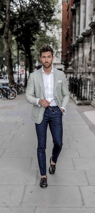 Pantalon de costume à rayures verticales bleu marine AVAIL London