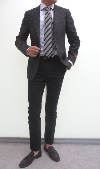 Cravate à rayures horizontales grise Giorgio Armani