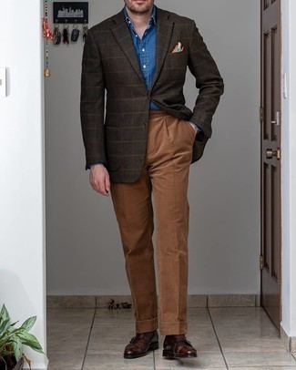 Pantalon de costume en velours côtelé marron Prada