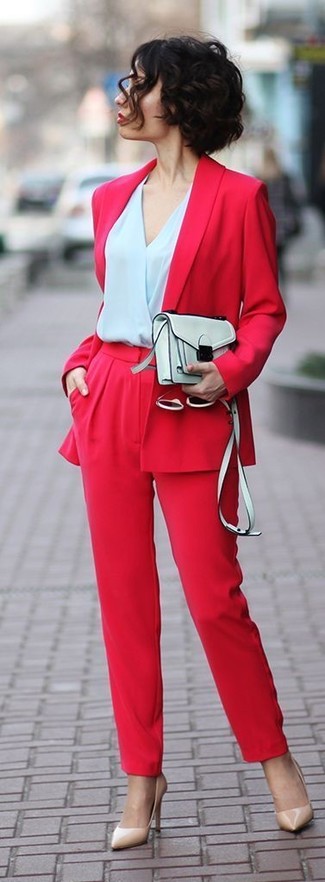 Pantalon large rouge Alberta Ferretti