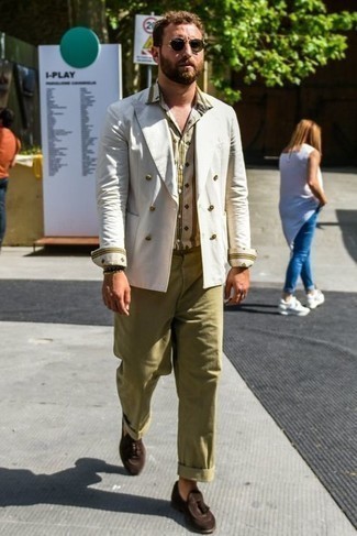 Chemise à manches longues à rayures verticales beige Gucci