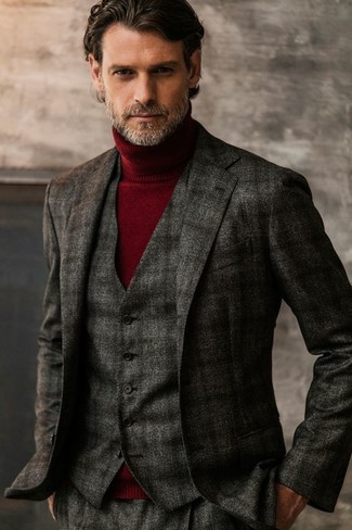 Pantalon de costume en laine écossais gris foncé GAUCHERE