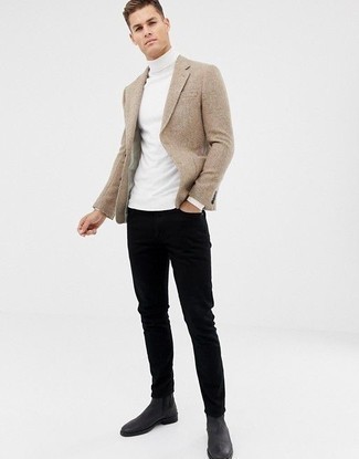 Des bottines chelsea à porter avec un pull à col roulé blanc à 30 ans: Pense à associer un pull à col roulé blanc avec un jean noir pour une tenue idéale le week-end. Une paire de bottines chelsea ajoutera de l'élégance à un look simple.