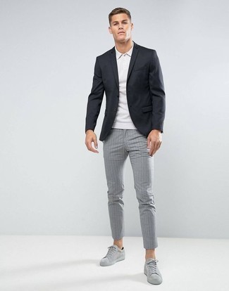 Pantalon chino à rayures verticales gris ASOS WHITE