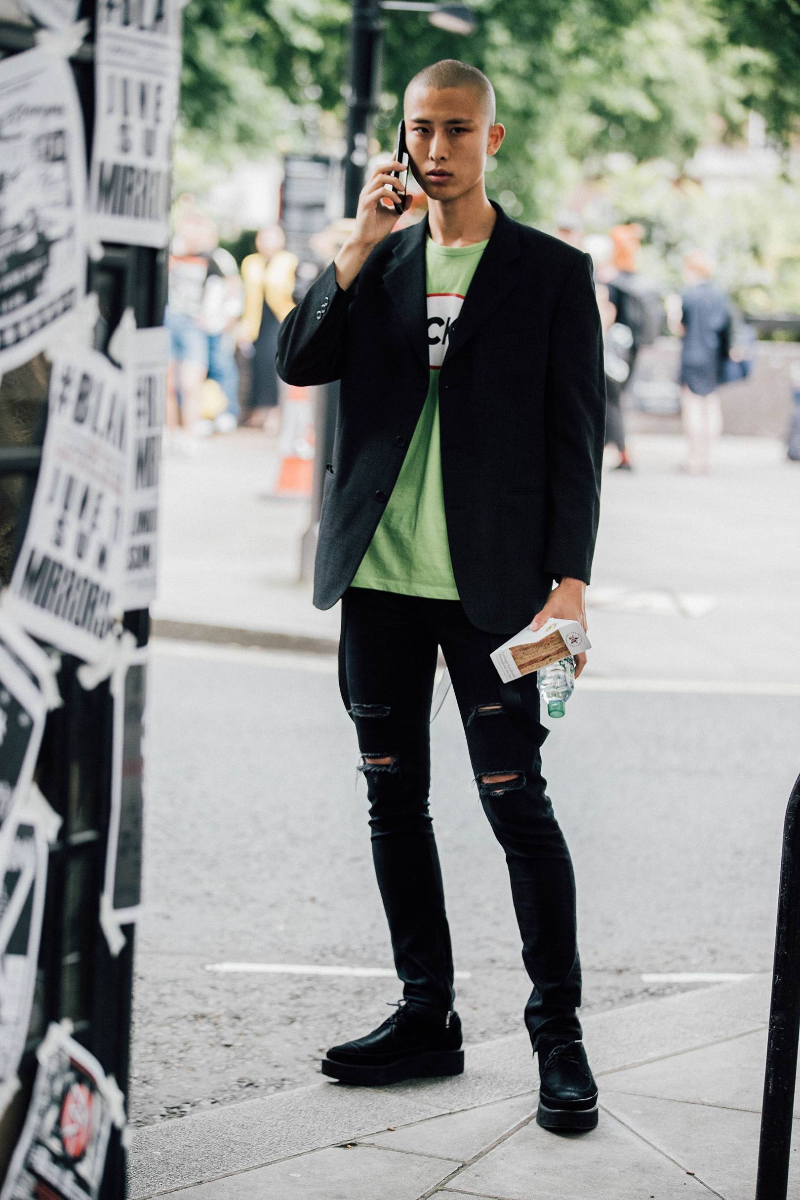 blazer with green shirt