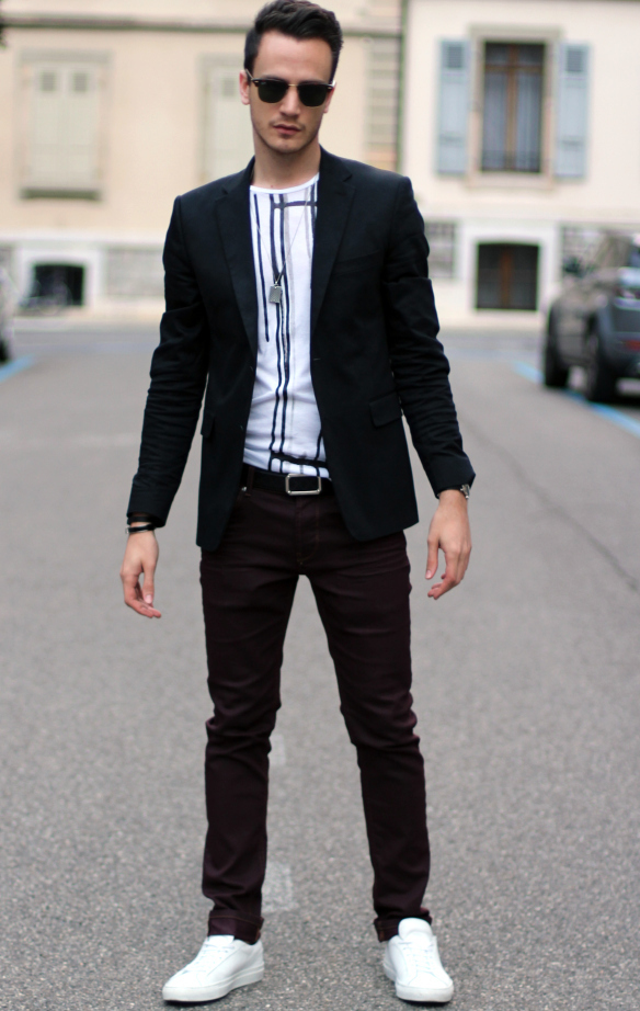 suit with jeans and sneakers