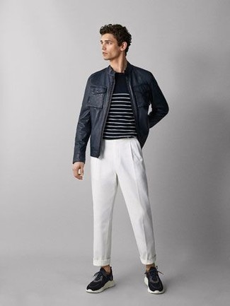 Blouson aviateur en cuir bleu marine JOOP!