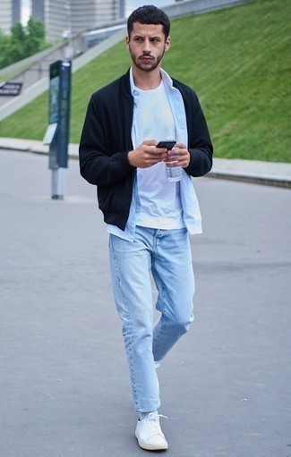 Chemise à manches longues à rayures verticales bleu clair Giorgio Armani