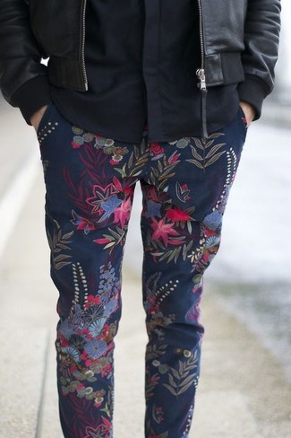 Pantalon chino à fleurs bleu marine Paul Smith