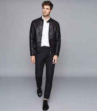 Blouson aviateur en cuir noir Dolce & Gabbana