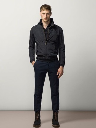 Blouson aviateur en nylon noir Engineered Garments