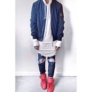 Comment porter un blouson aviateur bleu