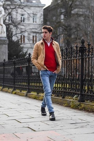 Une veste harrington à porter avec un jean bleu
