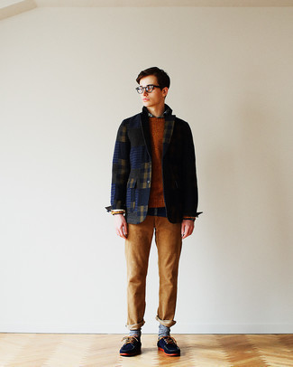 Comment porter un blazer à patchwork bleu en automne