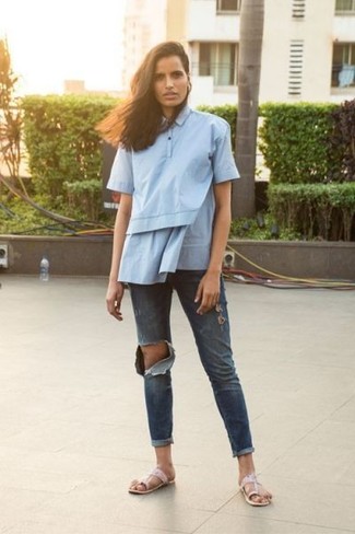 Comment porter un jean déchiré bleu