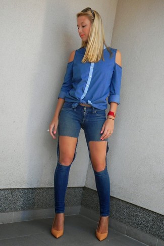 Comment porter un jean déchiré bleu