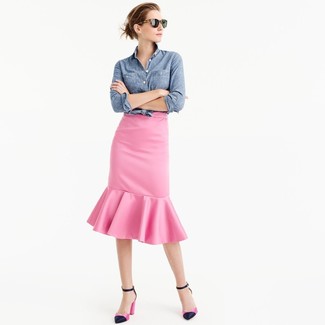 Comment porter des escarpins en satin bleus