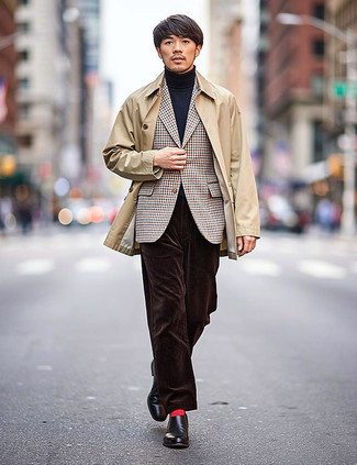 Une veste-chemise à porter avec un pantalon de costume marron en automne
