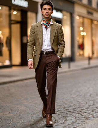 Comment porter une veste à chevrons marron au printemps