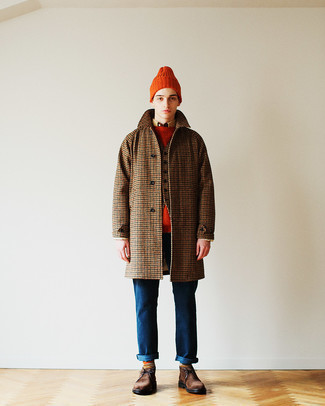 Comment porter un manteau en laine en pied-de-poule marron en hiver