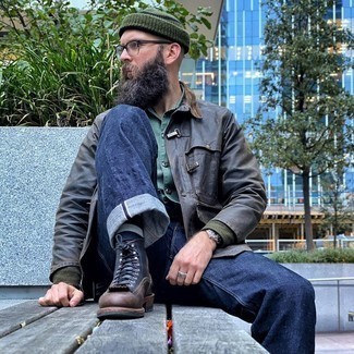 Comment porter une veste à col et boutons en cuir marron
