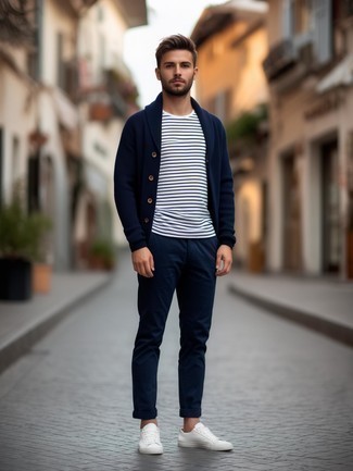 Cardigan à col châle bleu marine