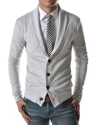 Cravate à rayures verticales noire et blanche Saint Laurent