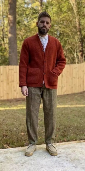 Pantalon chino en laine à carreaux marron clair Séfr