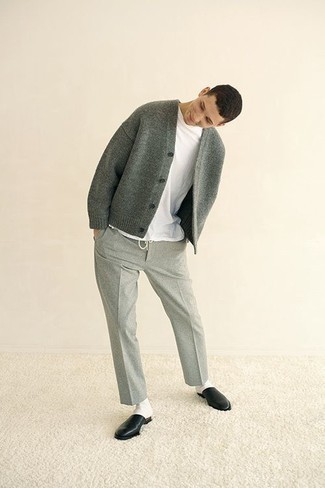 Pantalon chino en laine gris Feng Chen Wang