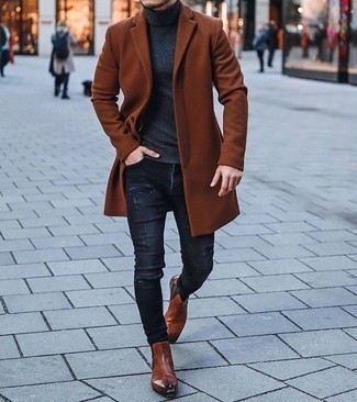 Comment porter un pull à col roulé en laine gris foncé