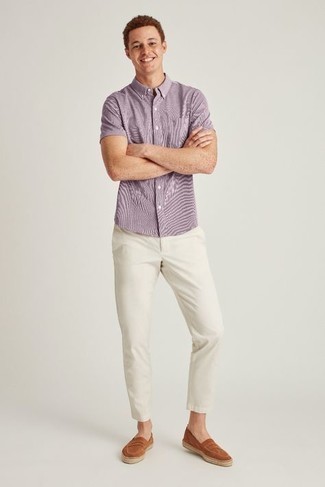 Chemise à manches courtes à carreaux violet clair Thom Browne
