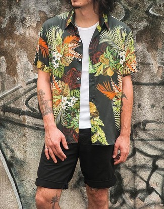 Chemise à manches courtes à fleurs noire Tommy Hilfiger