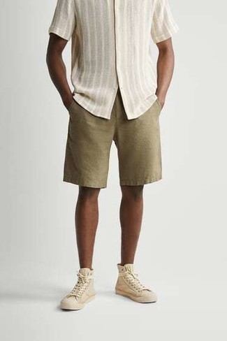 Chemise à manches courtes à rayures verticales beige Levi's