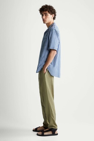 Chemise à manches courtes à rayures verticales bleu clair Givenchy