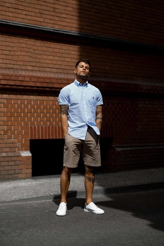 Chemise à manches courtes à rayures verticales bleu clair Michael Bastian