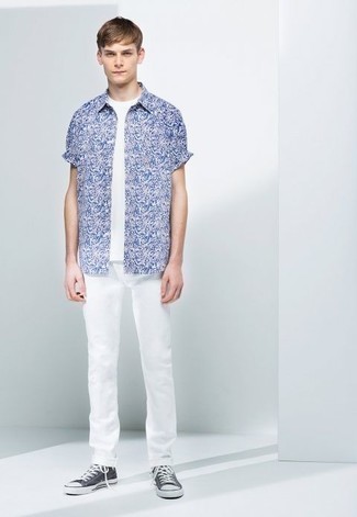 Chemise à manches courtes imprimée blanc et bleu marine Off-White