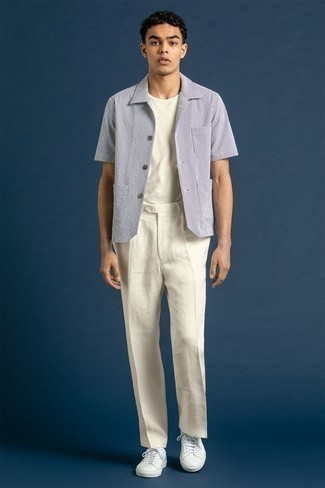 Chemise à manches courtes à rayures verticales blanc et bleu marine Paul Smith