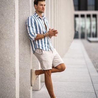 Chemise à manches courtes à rayures verticales blanc et bleu Tommy Hilfiger