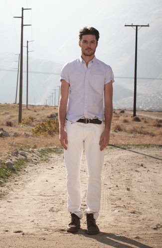 Chemise à manches courtes à rayures verticales blanche Cerruti 1881
