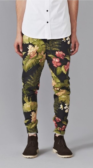 Pantalon chino à fleurs noir Kidill