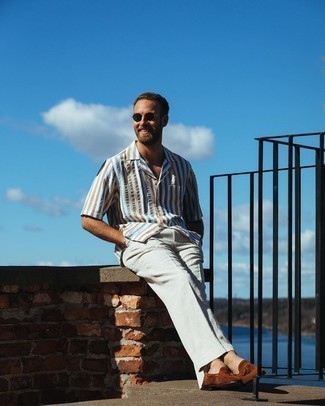 Chemise à manches courtes à rayures verticales blanche Tommy Hilfiger